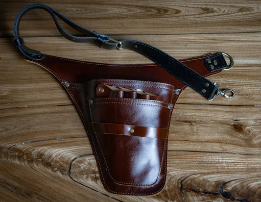 Ceinture à Outils pour Coiffeur en Cuir Marron Cognac