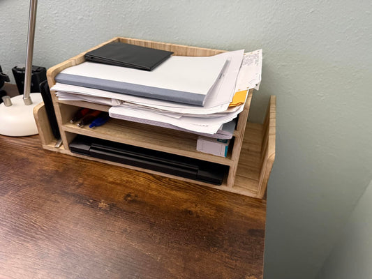 Organisateur de Bureau en Bois Massif – Range-Documents à 3 Niveaux
