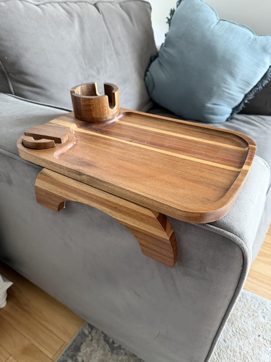 Table en Bois d'Acacia avec Support Téléphone