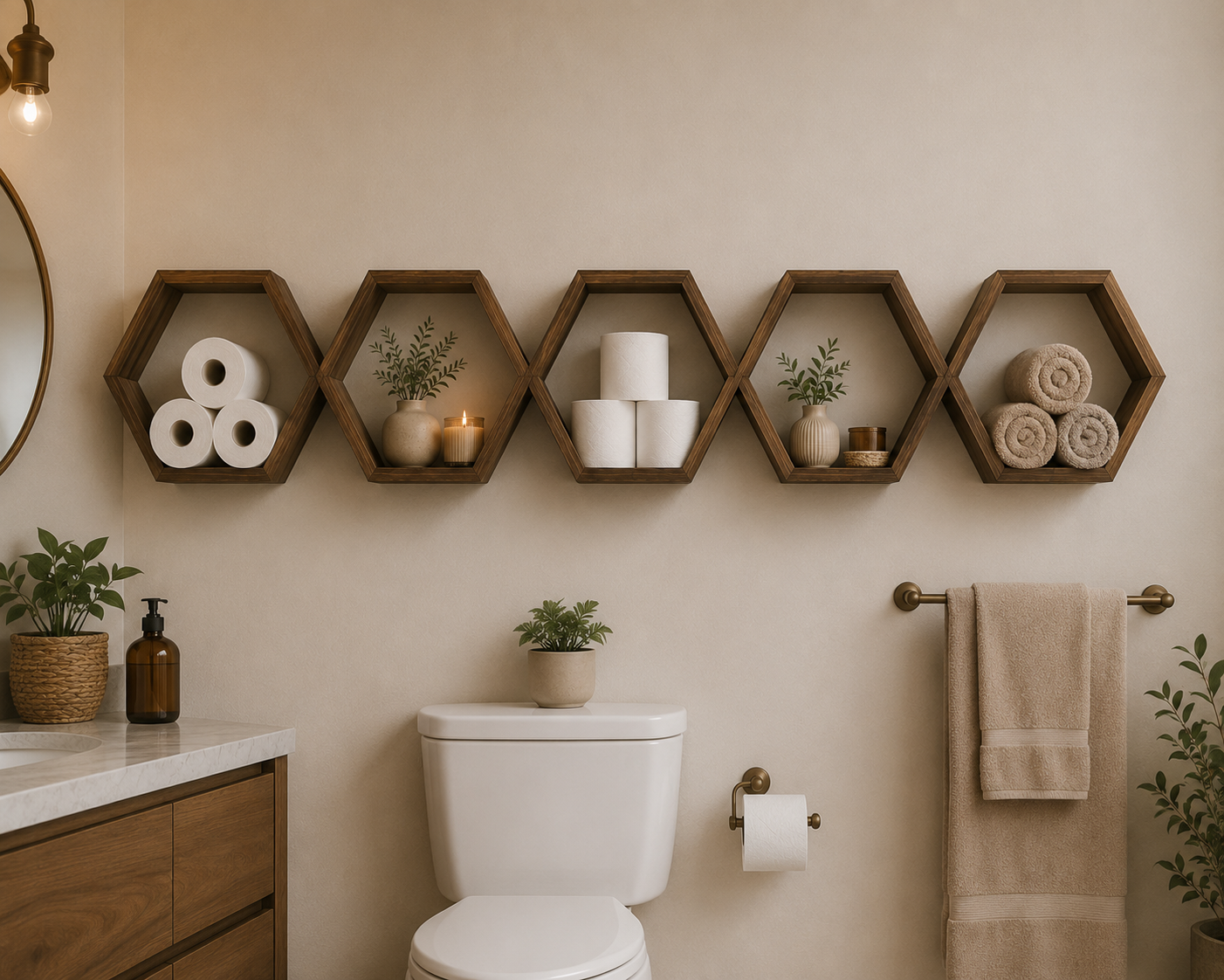 Lot d'Étagères Murales Hexagonales en Bois