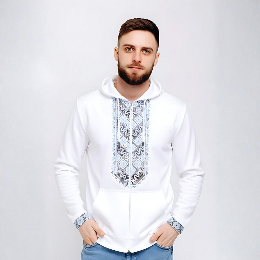 Hoodie Blanc Brodé – Élégance Traditionnelle & Confort Moderne