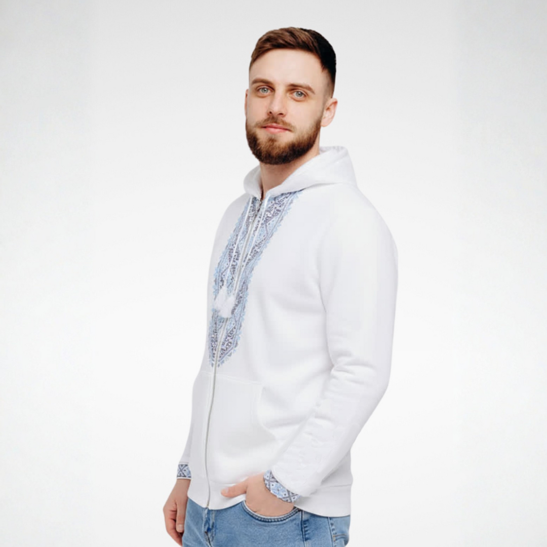 Hoodie Blanc Brodé – Élégance Traditionnelle & Confort Moderne