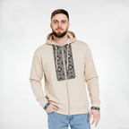 Hoodie Beige à Broderie Traditionnelle – Style & Confort Premium