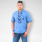 T-shirt Traditionnel Brodé – Bleu Ciel