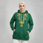 Hoodie Traditionnel Luxe – Broderie Dorée sur Vert Émeraude
