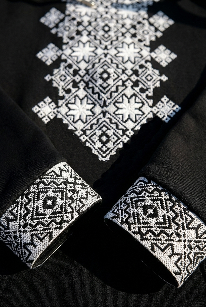 sweat à capuche Noir avec Broderie Traditionnelle Élégante