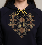 Hoodie Bleu Marine Brodé à Motifs Géométriques