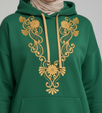 Hoodie Traditionnel Luxe – Broderie Dorée sur Vert Émeraude