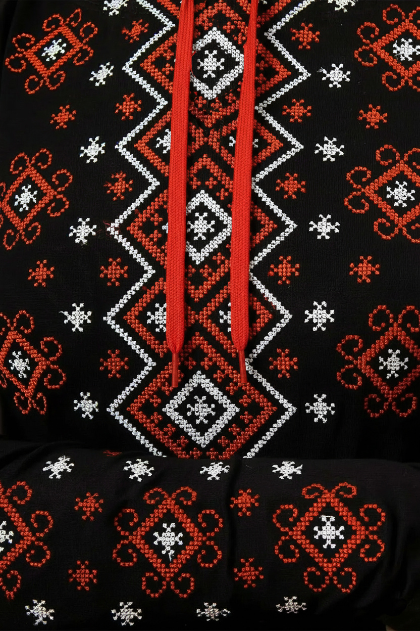 Hoodie Noir Brodé Traditionnel en Montoner Turc