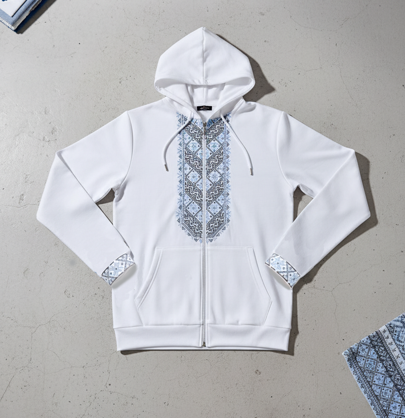 Hoodie Blanc Brodé – Élégance Traditionnelle & Confort Moderne