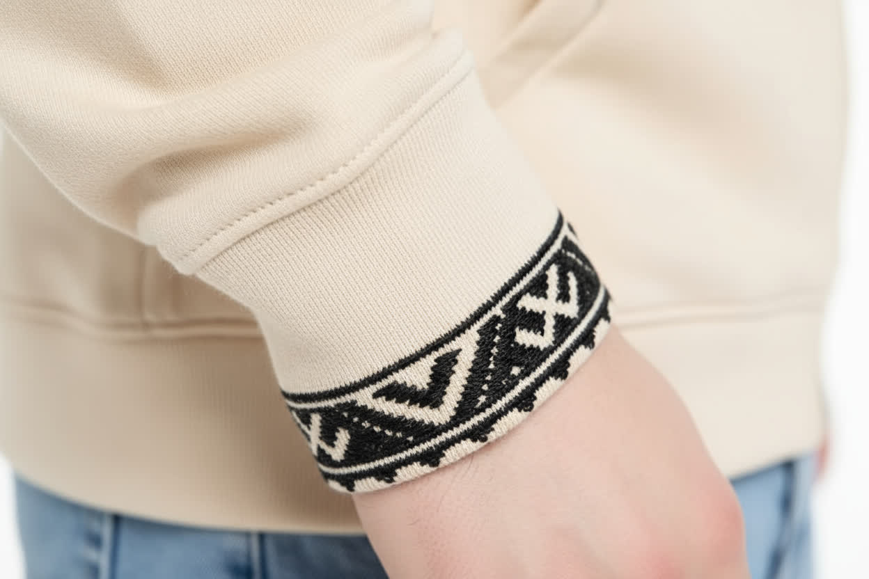 Hoodie Beige à Broderie Traditionnelle – Style & Confort Premium