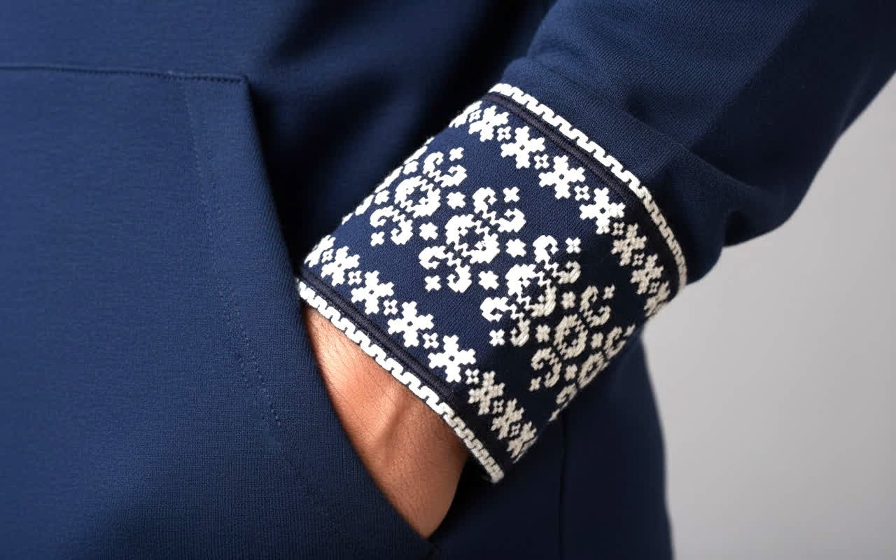 Hoodie Bleu Marine Brodé – Style Traditionnel & Confort Moderne