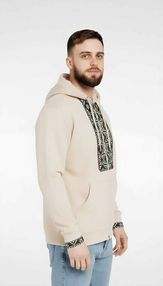 Hoodie Beige à Broderie Traditionnelle – Style & Confort Premium