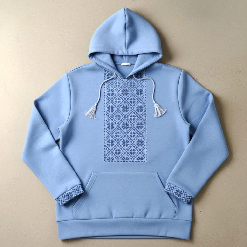 Hoodie Bleu ciel à Broderie Traditionnelle