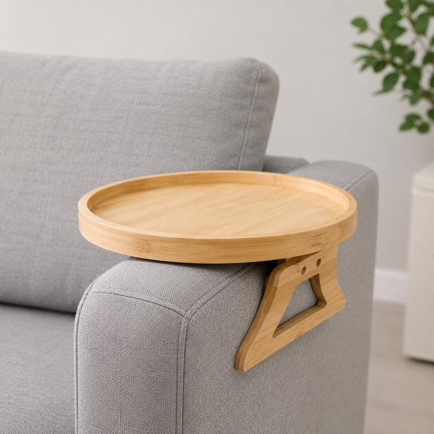 Table d'Accoudoir Ronde en Bambou