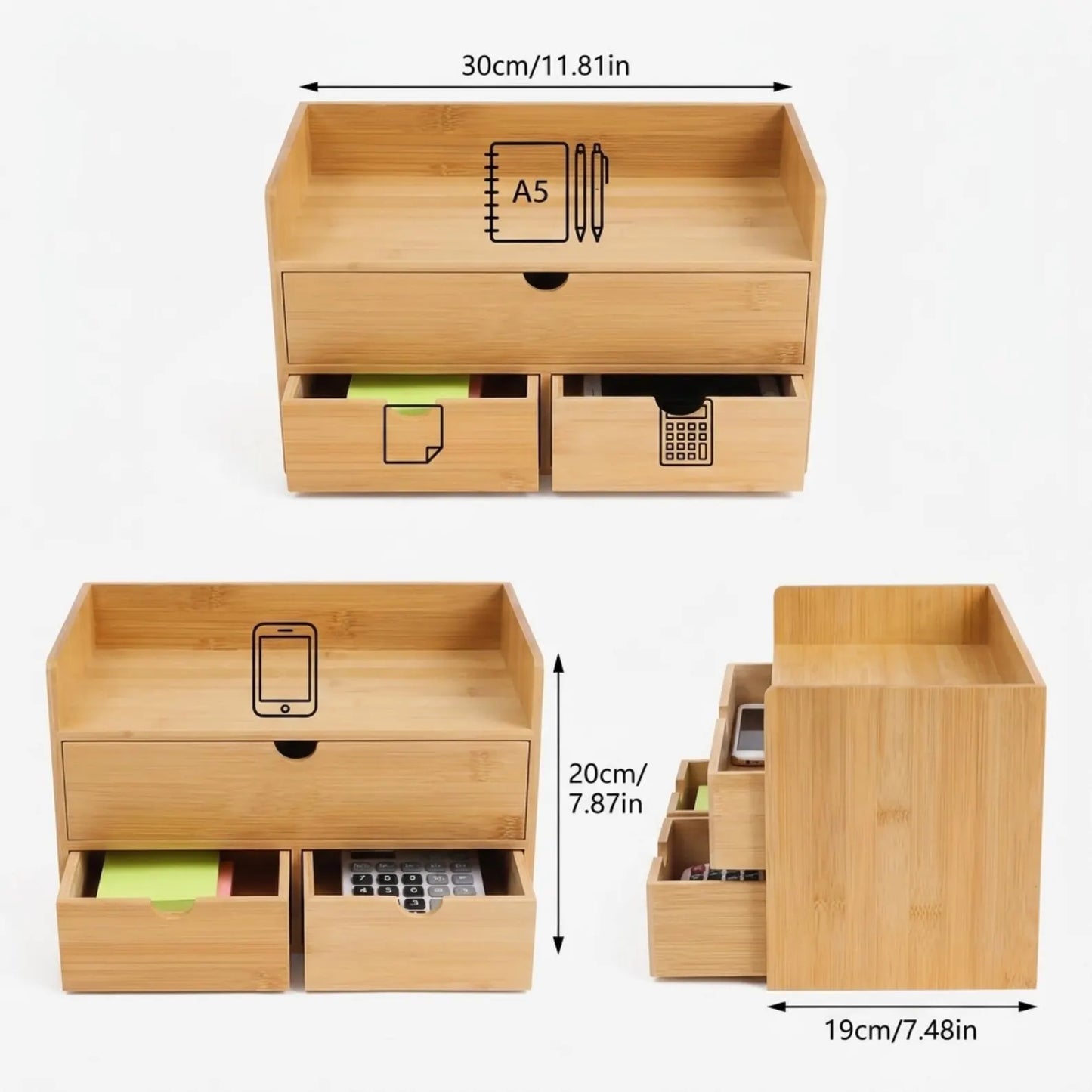 Boîte de Rangement à 3 Tiroirs pour Bureau, Maquillage et Accessoires